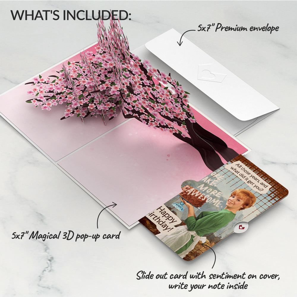 Cherry Blossom Branches in Bloom Birthday Pop-Up Card and More Cake More Awesome Sentiment Set