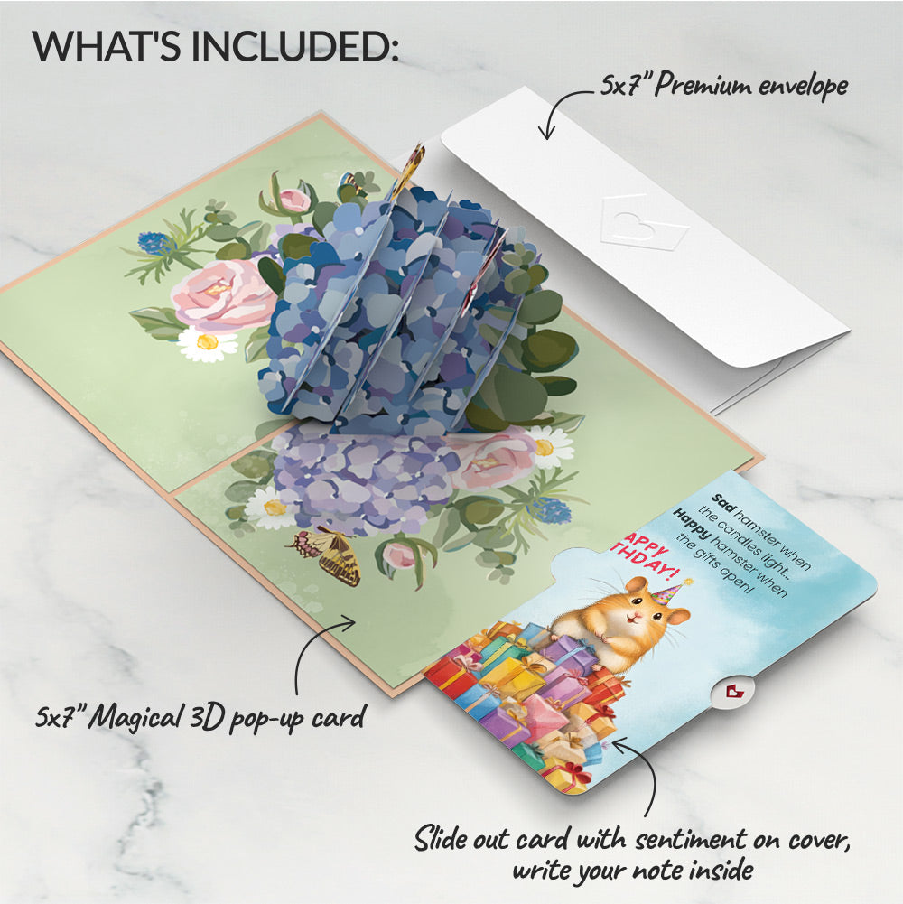 Hydrangea Butterflies Birthday Pop-Up Card and Happy Hamster Sentiment Set