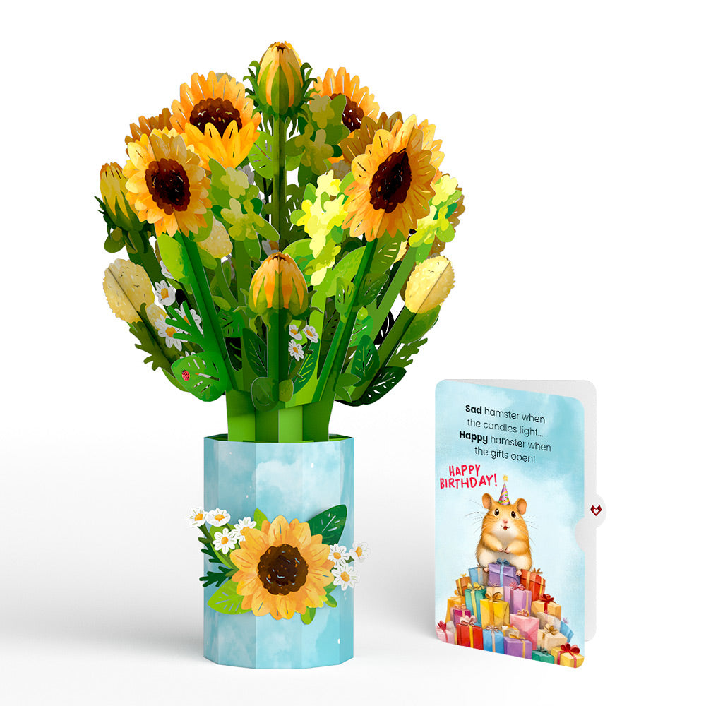 Sunflower Blooms Birthday Bouquet and Happy Hamster Sentiment Set