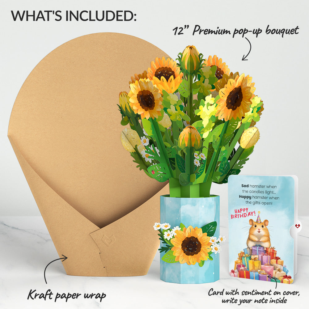 Sunflower Blooms Birthday Bouquet and Happy Hamster Sentiment Set