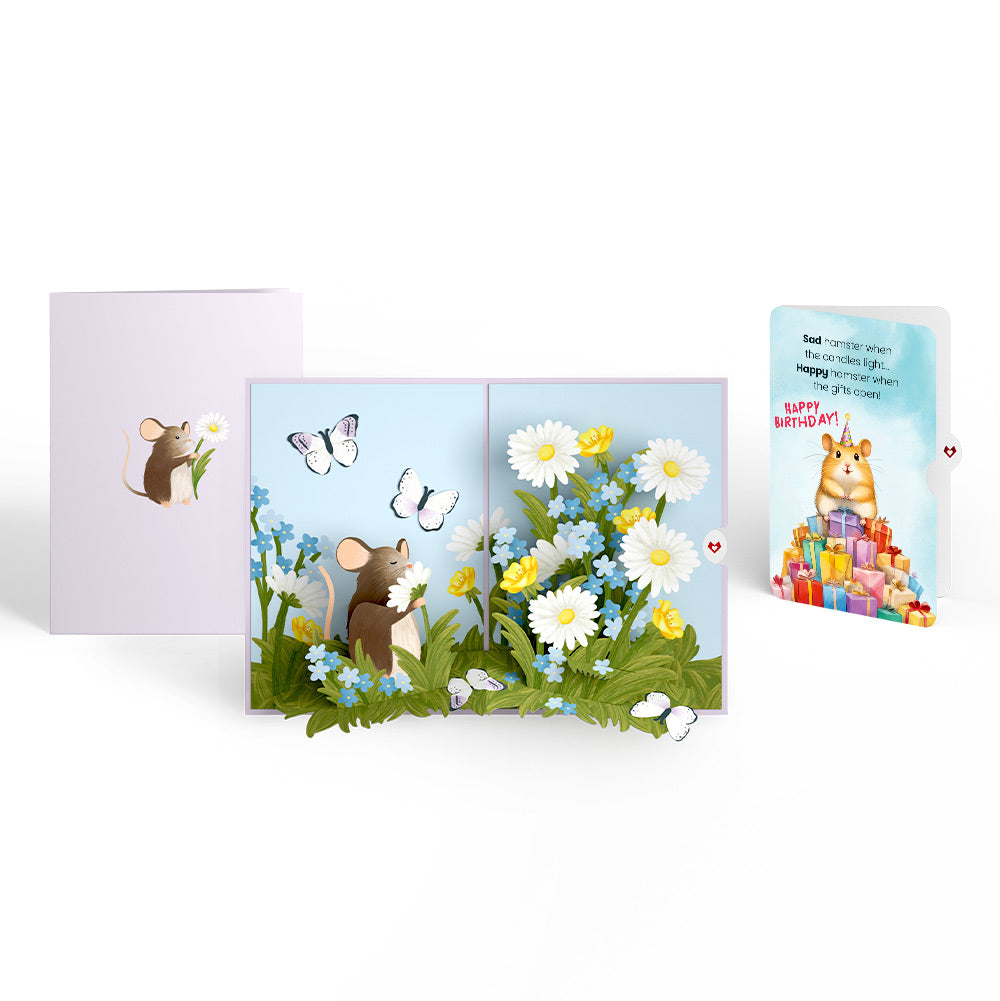 Field Mouse in the Flowers Birthday Pop-Up Card and Happy Hamster Sentiment Set