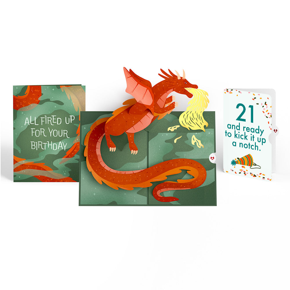 Fired Up for Your Birthday Dragon Pop-Up Card and 21st Kick It Up Sentiment Set