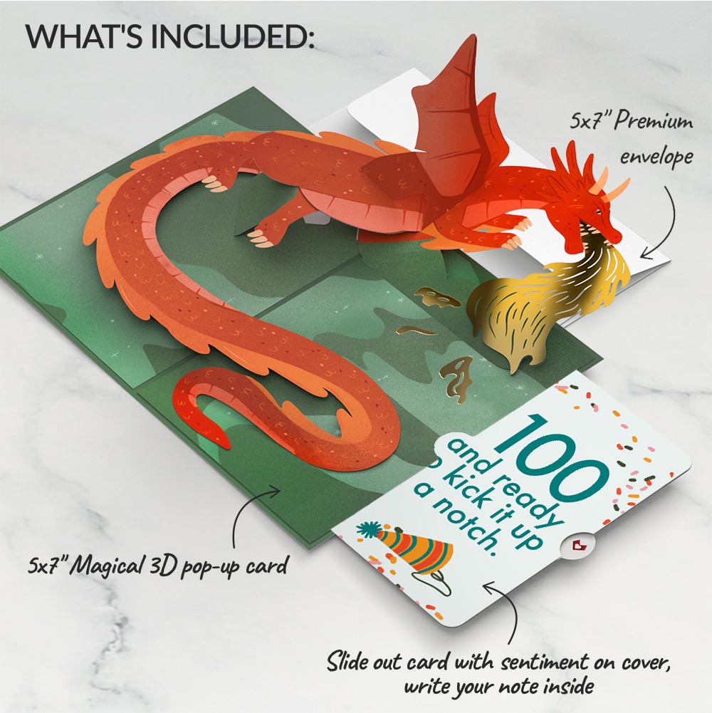 Fired Up for Your Birthday Dragon Pop-Up Card and 100th Kick It Up Sentiment Set