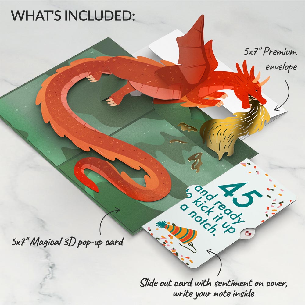 Fired Up for Your Birthday Dragon Pop-Up Card and 45th Kick It Up Sentiment Set