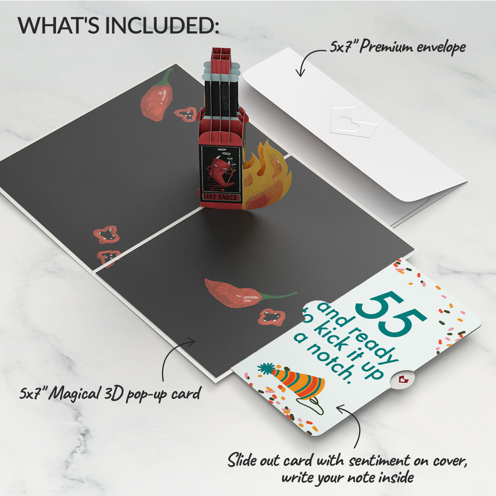 Happy Birthday Hot Stuff Pop-Up Card and 55th Kick It Up Sentiment Set