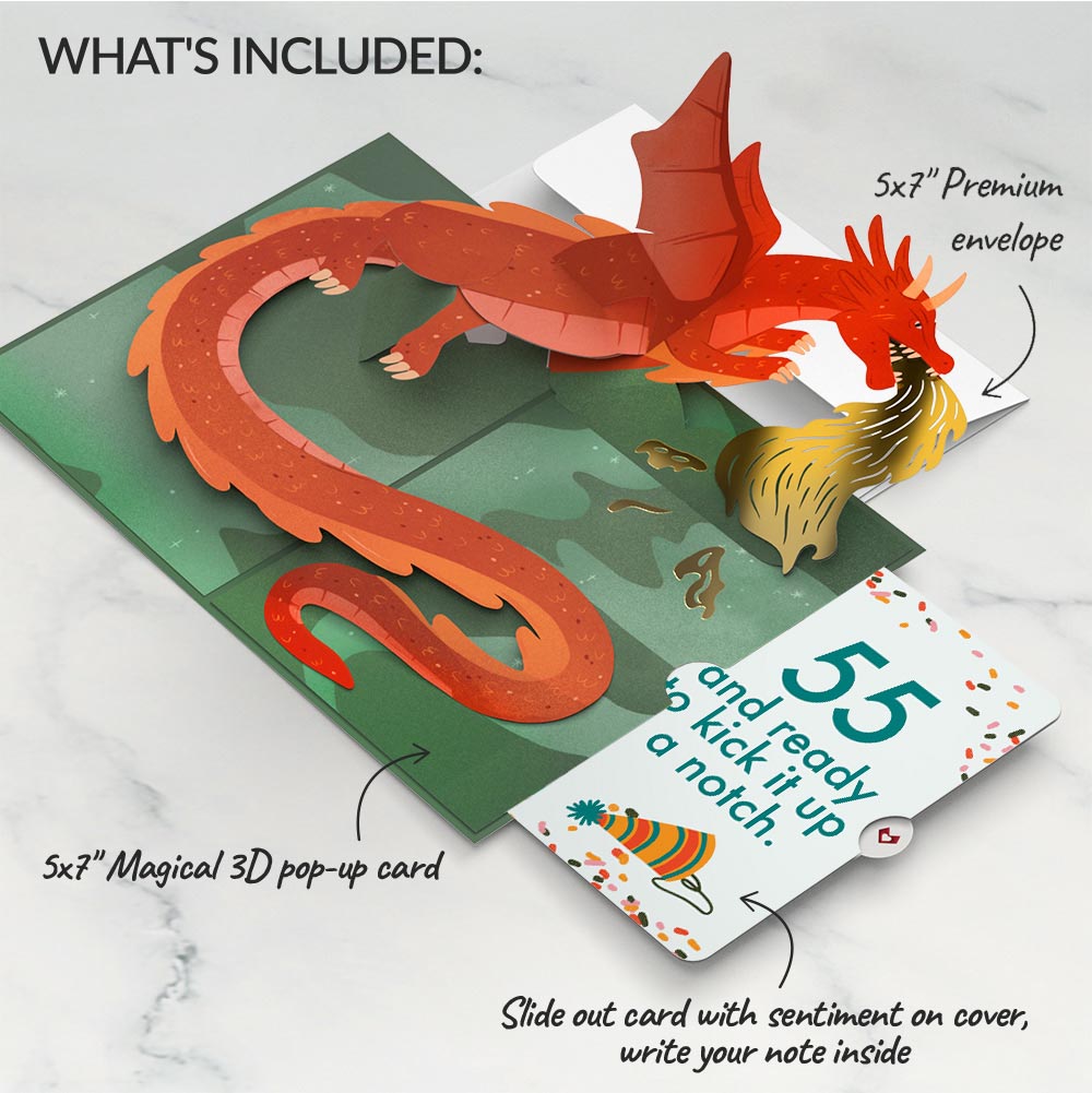 Fired Up for Your Birthday Dragon Pop-Up Card and 55th Kick It Up Sentiment Set