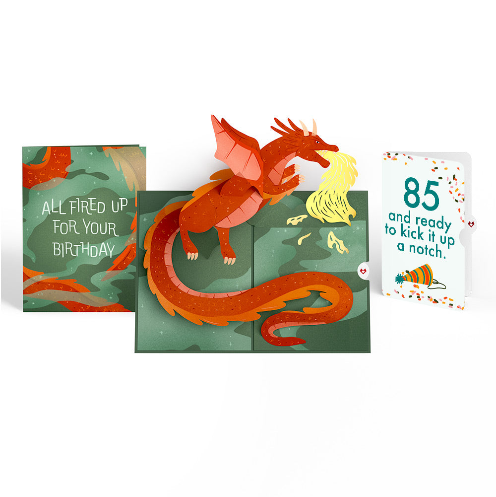 Fired Up for Your Birthday Dragon Pop-Up Card and 85th Kick It Up Sentiment Set