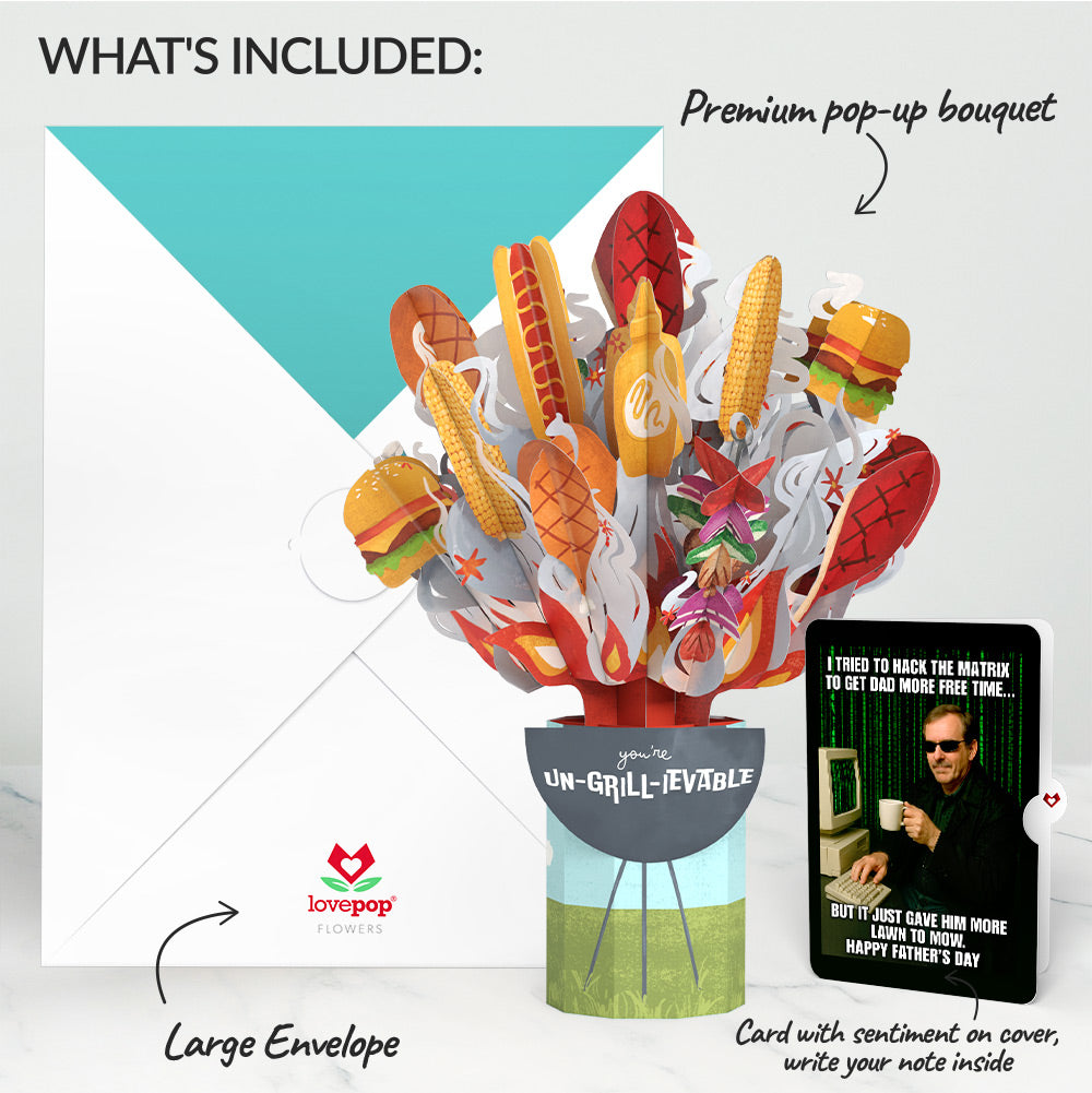 Grill Master Father's Day Bouquet and Matrix Hacker Sentiment Set