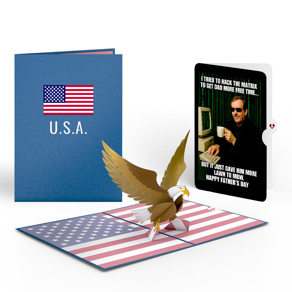 Patriotic Eagle Father's Day Pop-Up Card and Matrix Hacker Sentiment Set