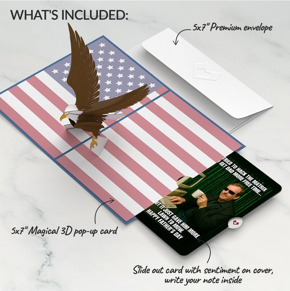 Patriotic Eagle Father's Day Pop-Up Card and Matrix Hacker Sentiment Set