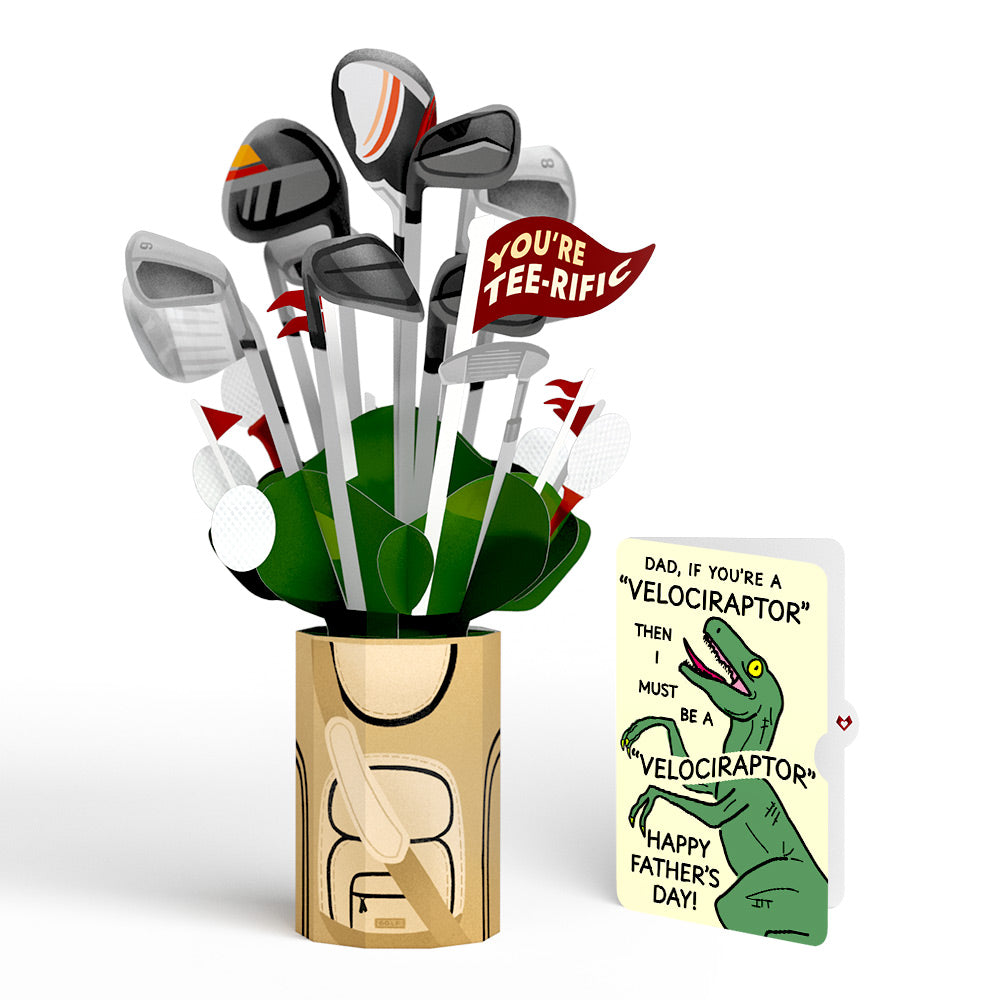 Tee-rific Golf Father's Day Bouquet and Velociraptor Sentiment Set