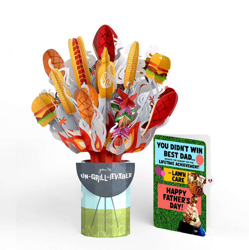 Grill Master Father's Day Bouquet and Trophy Lawn Care Sentiment Set
