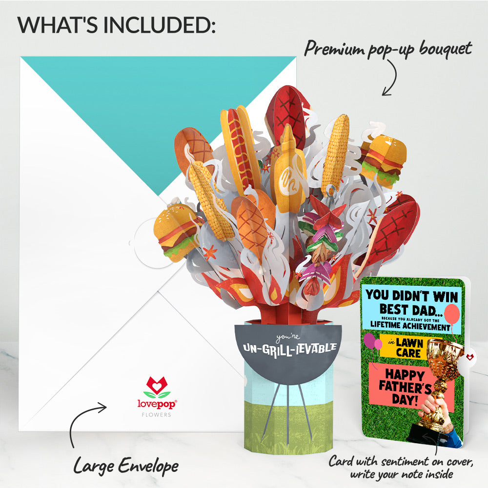 Grill Master Father's Day Bouquet and Trophy Lawn Care Sentiment Set