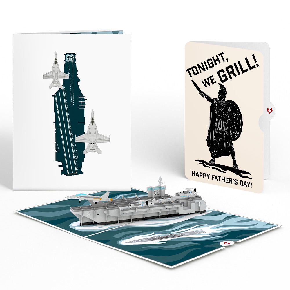 U.S. Aircraft Carrier Father's Day Pop-Up Card and Spartan Grilling Sentiment Set
