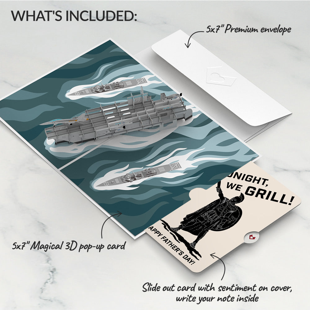 U.S. Aircraft Carrier Father's Day Pop-Up Card and Spartan Grilling Sentiment Set