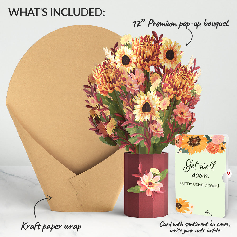 Fall Sunshine Get Well Soon Bouquet and Sentiment Set
