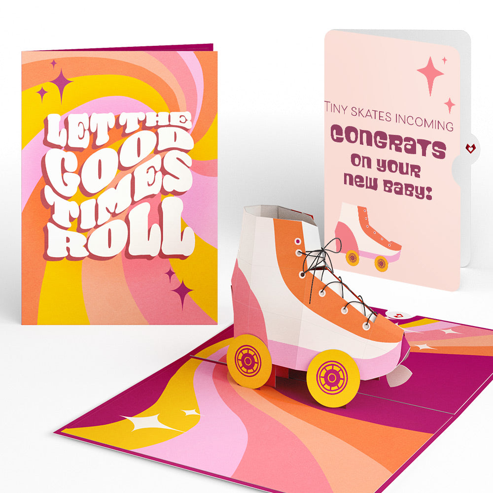 Let the Good Times Roll Roller Skate New Baby Pop-Up Card and Sentiment Set