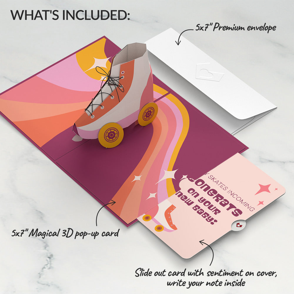 Let the Good Times Roll Roller Skate New Baby Pop-Up Card and Sentiment Set