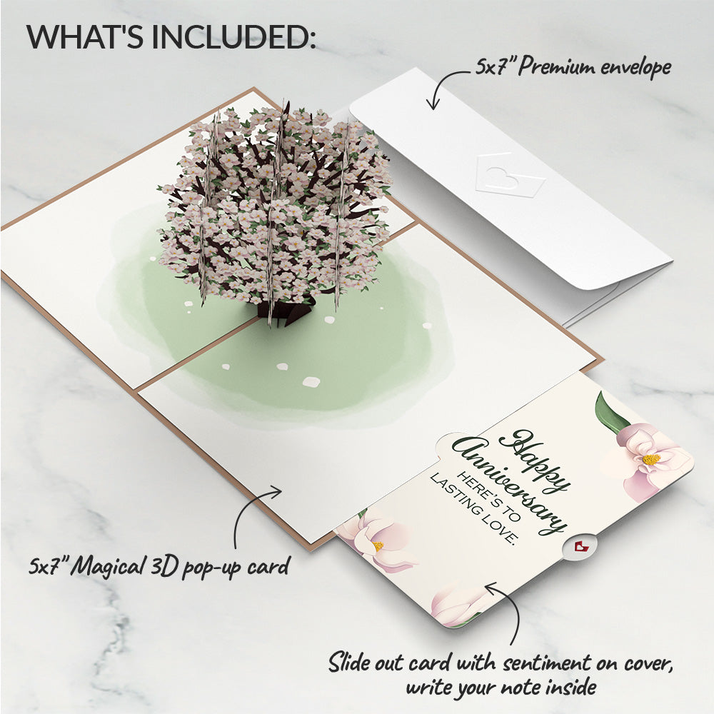 Pink Magnolia Tree Anniversary Pop-Up Card and Sentiment Set
