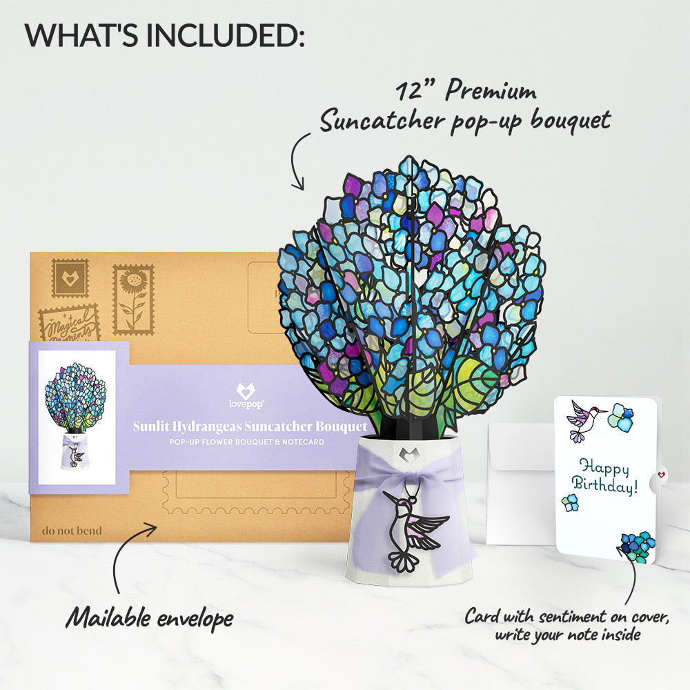 Sunlit Hydrangeas Birthday Suncatcher Bouquet and Sentiment Set