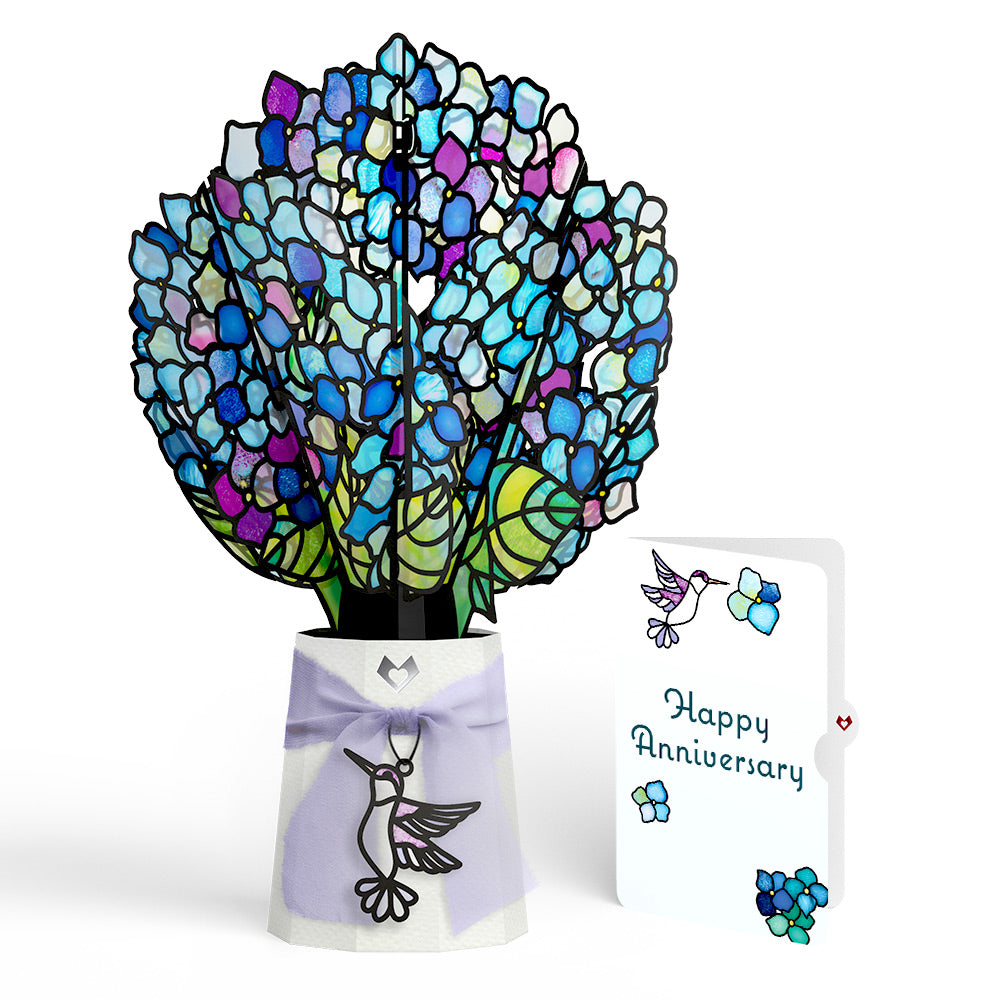 Sunlit Hydrangeas Anniversary Suncatcher Bouquet and Sentiment Set