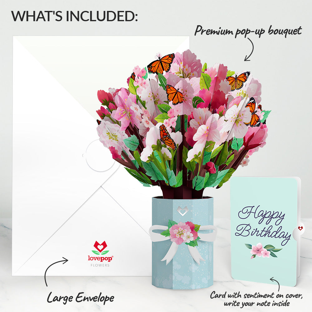 Cherry Blossom Butterfly Birthday Bouquet and Sentiment Set