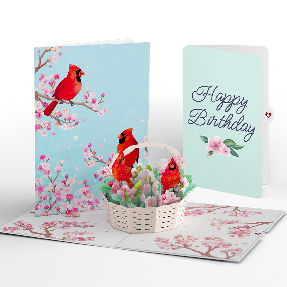 Cherry Blossom Basket with Cardinals Birthday Pop-Up Card and Sentiment Set