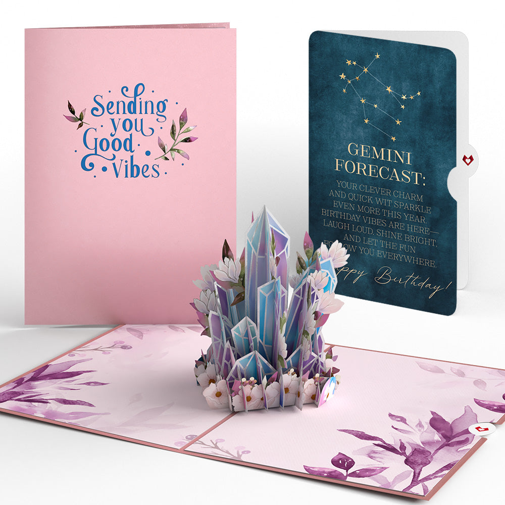 Good Vibes Crystals Birthday Pop-Up Card and Gemini Zodiac