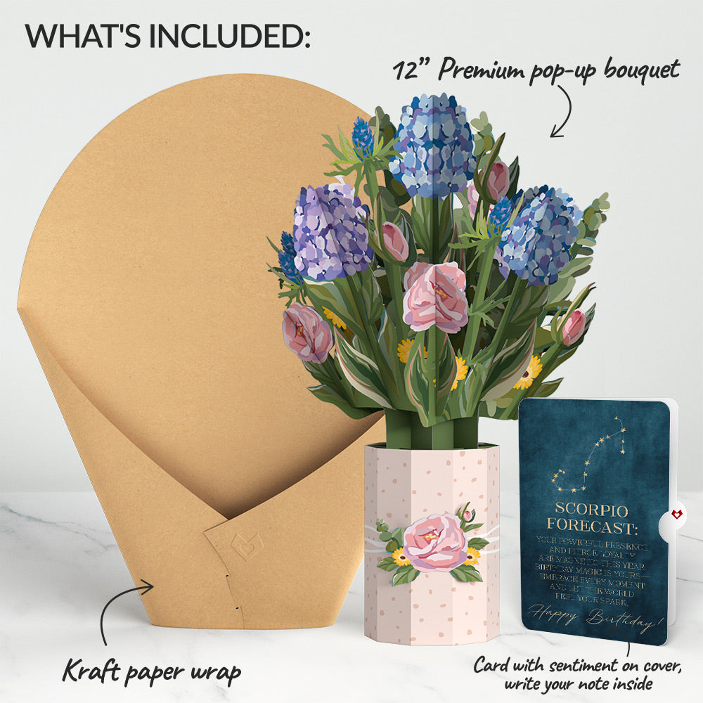 Hydrangea Birthday Bouquet and Scorpio Zodiac Sentiment Set