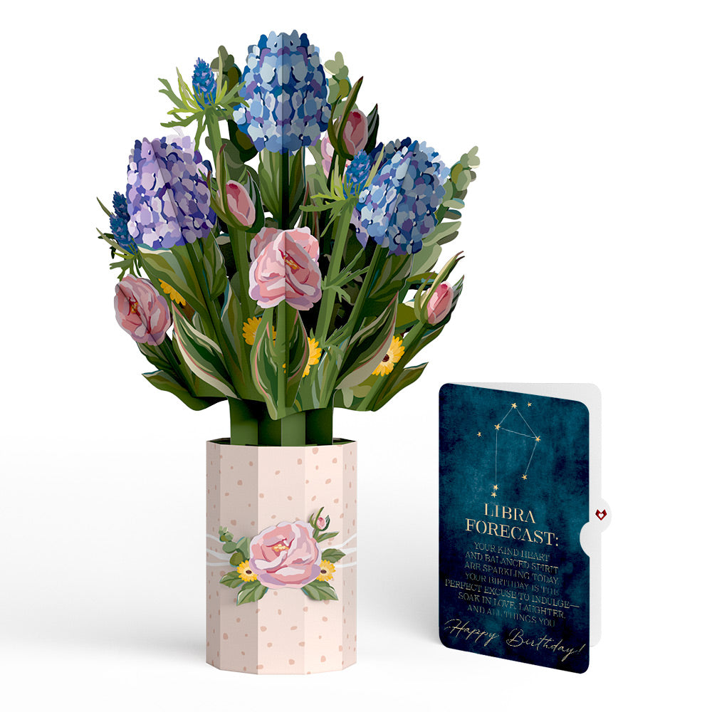 Hydrangea Birthday Bouquet and Libra Zodiac Sentiment Set