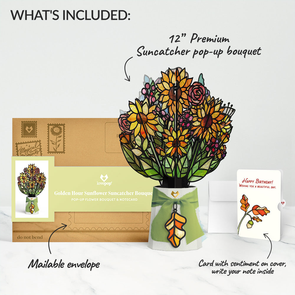 Golden Hour Sunflower Birthday Suncatcher Bouquet and Sentiment Set