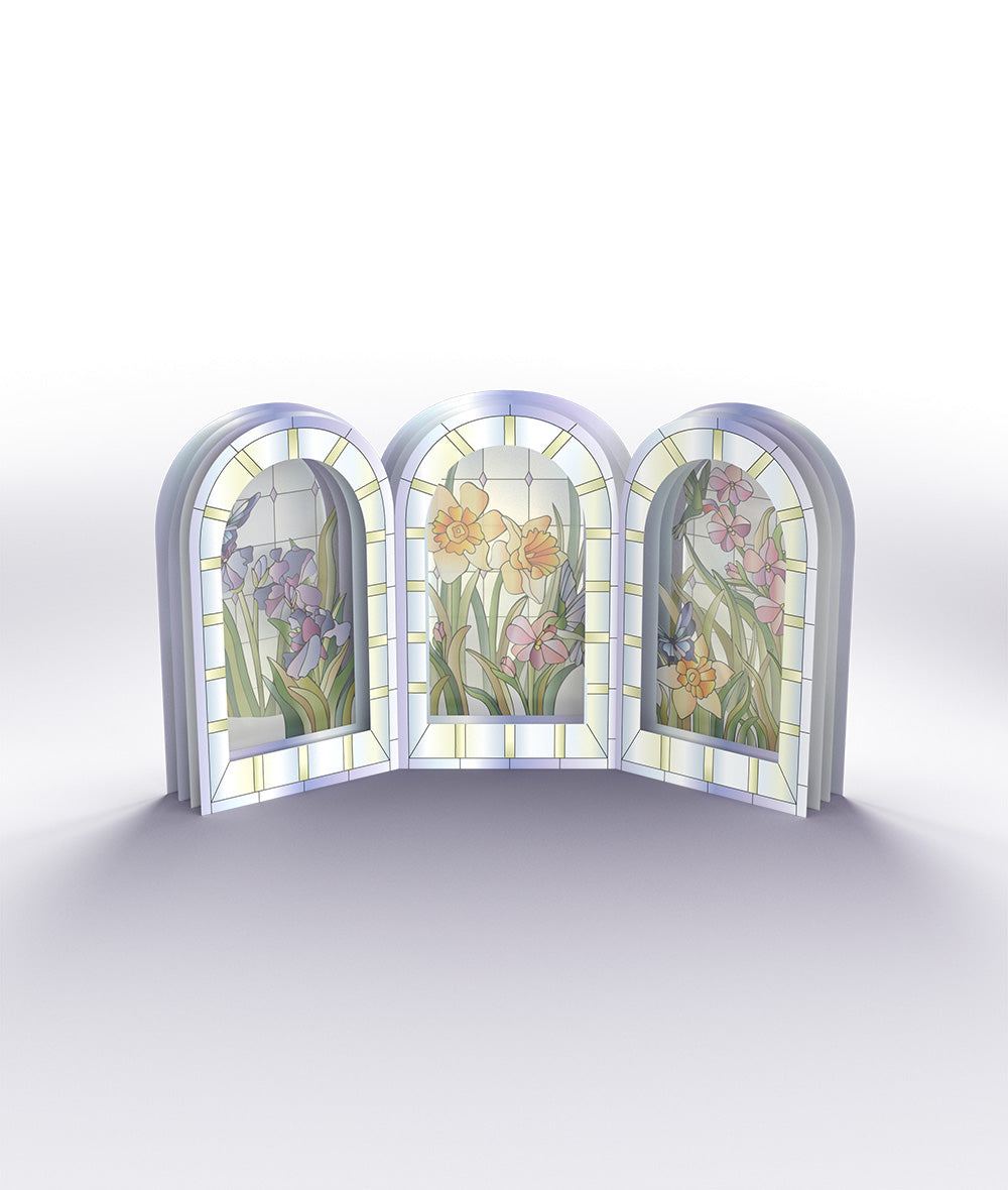 Stained Glass Floral Triptych Pop-Up Gift