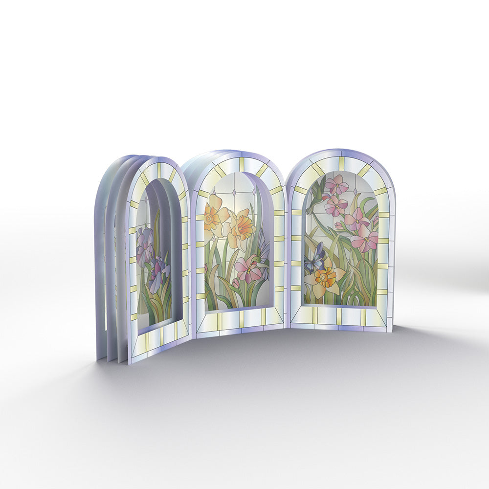 Stained Glass Floral Triptych Pop-Up Gift