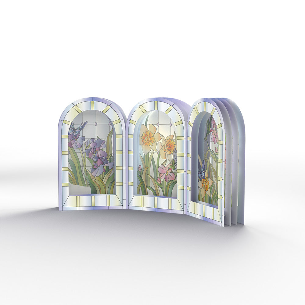 Stained Glass Floral Triptych Pop-Up Gift