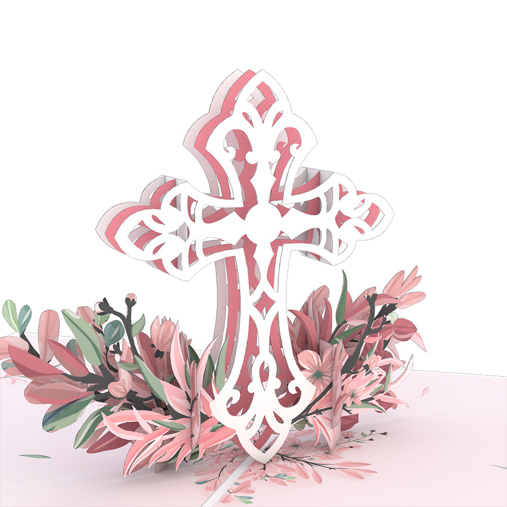 Pink Floral Cross Pop-Up Card