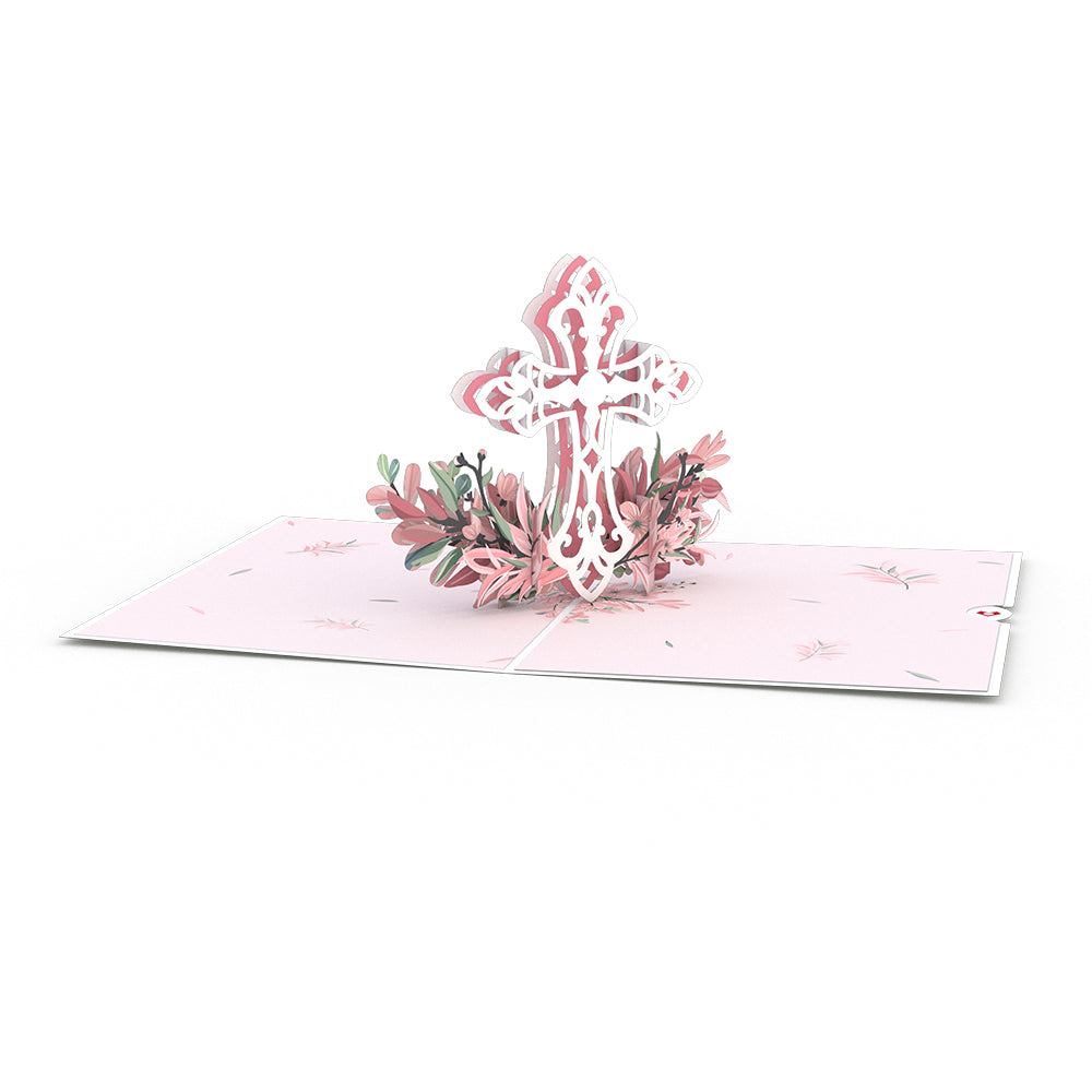 Pink Floral Cross Pop-Up Card