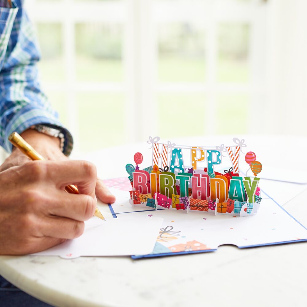 Handcrafted Paper Flowers: Roses (6 Stems) with Happy Birthday Pop-Up Card