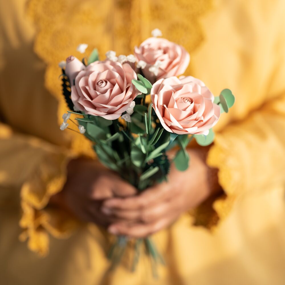 Handcrafted Paper Flowers: Pink Roses (6 Stems)