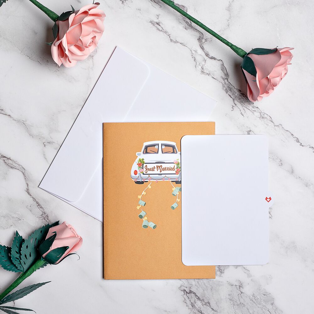 Just Married Wedding Car Pop-Up Card