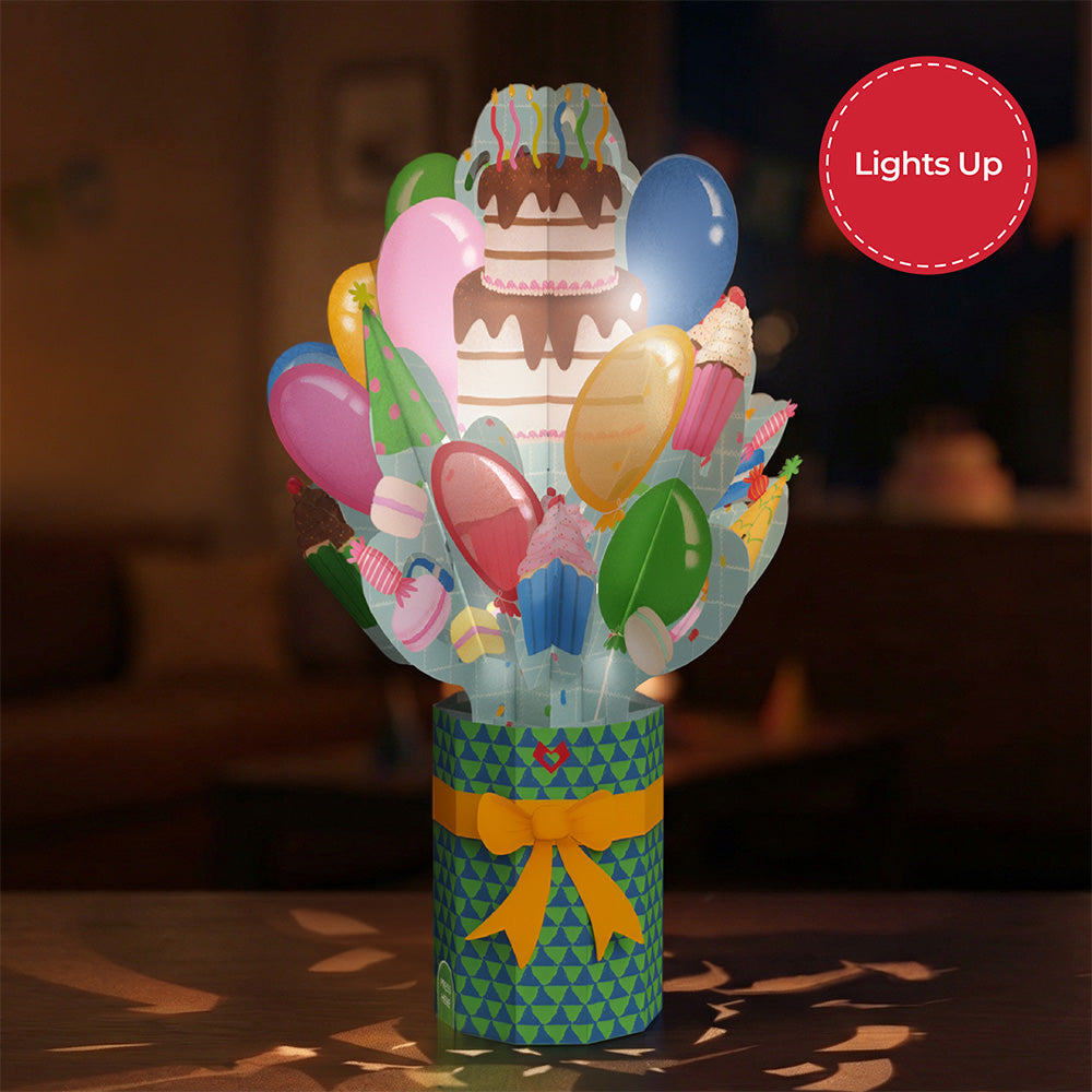 Birthday Cat-astrophe Music and Lights Pop-Up Card & Bouquet Bundle