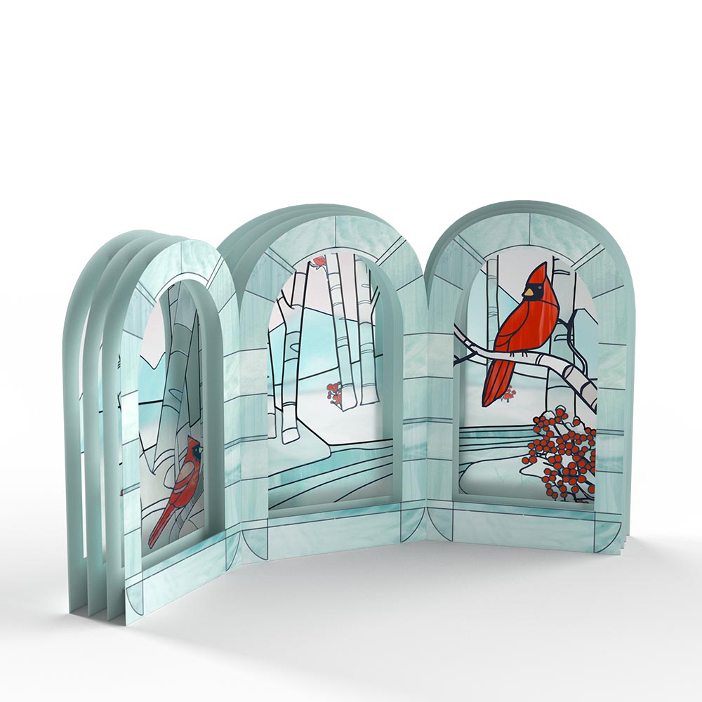Stained Glass Winter Cardinal Pop-Up Gift