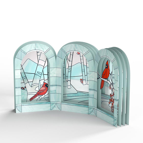 Stained Glass Winter Cardinal Pop-Up Gift