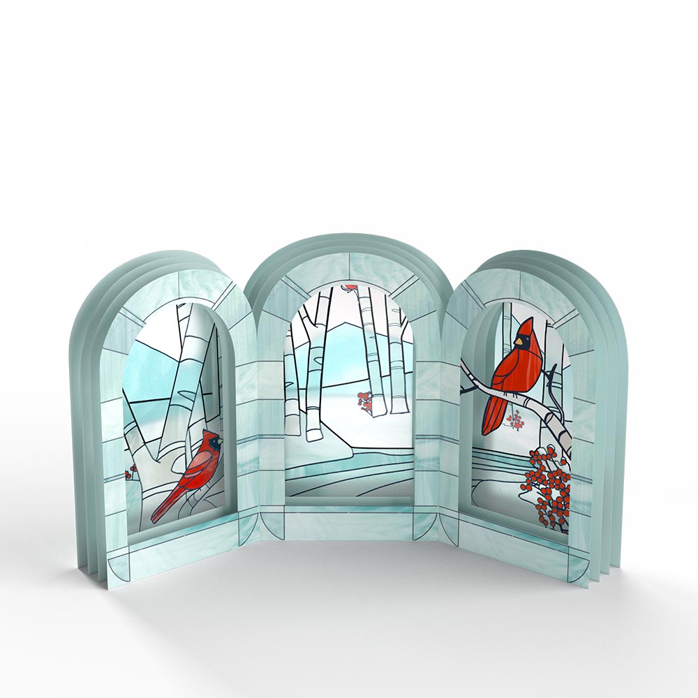 Stained Glass Winter Cardinal Pop-Up Gift