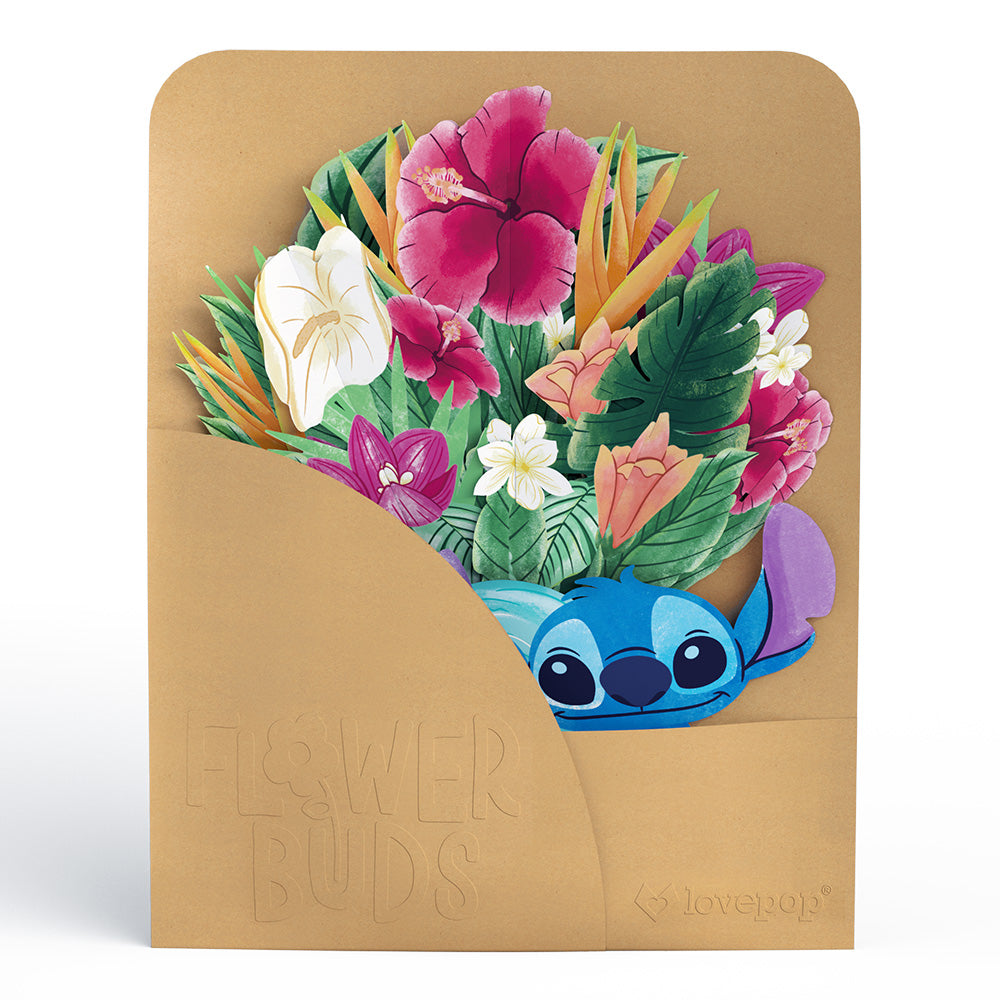 Disney's Stitch Mother’s Day Pop-Up Card & Flower Buds Bouquet Bundle