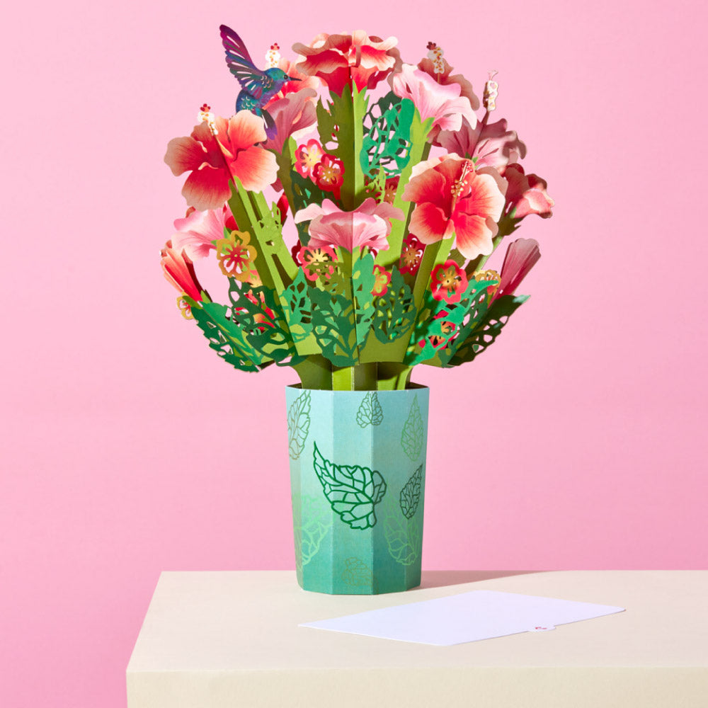 Thinking of You Hummingbird Suncatcher Card & Pop-Up Bouquet Bundle