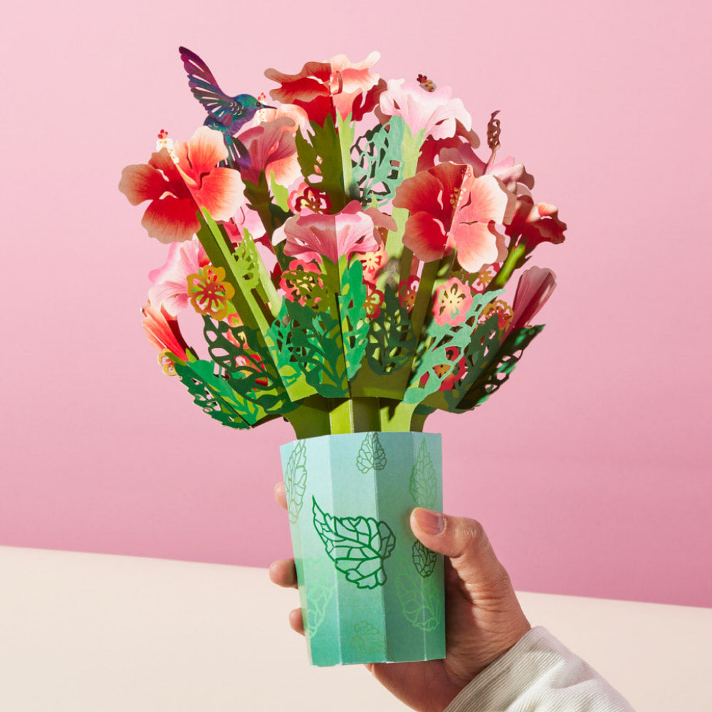 Thinking of You Hummingbird Suncatcher Card & Pop-Up Bouquet Bundle