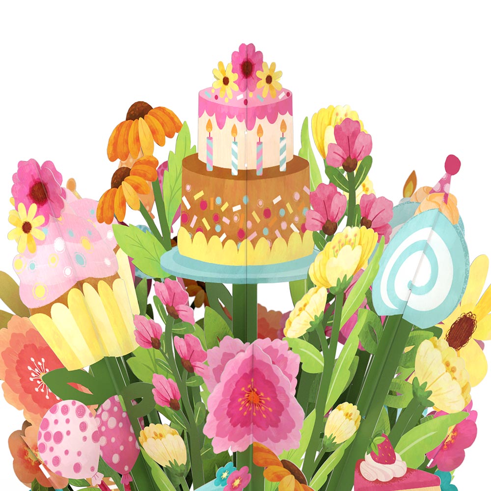 'Eat Cake and Celebrate' Birthday Plushpop Card and Bouquet Bundle