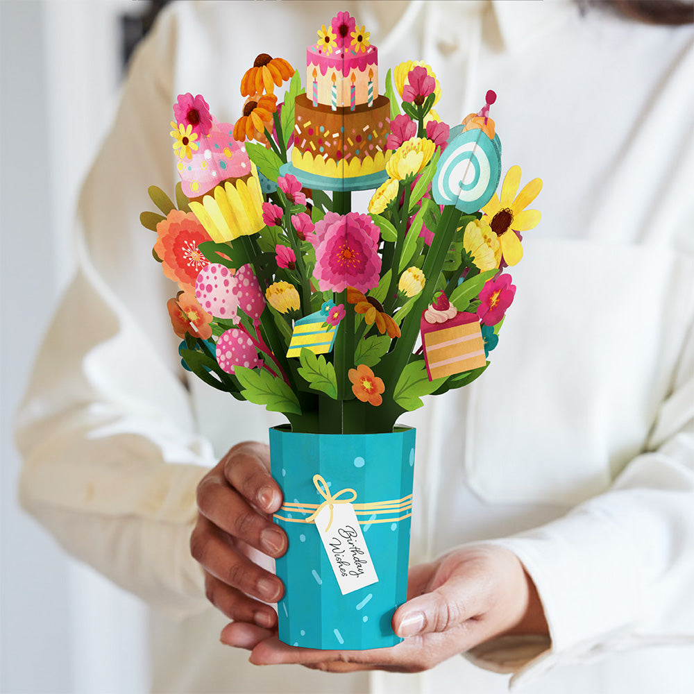 'Eat Cake and Celebrate' Birthday Plushpop Card and Bouquet Bundle