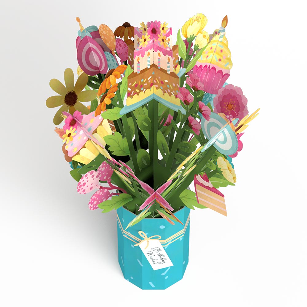 'Eat Cake and Celebrate' Birthday Plushpop Card and Bouquet Bundle