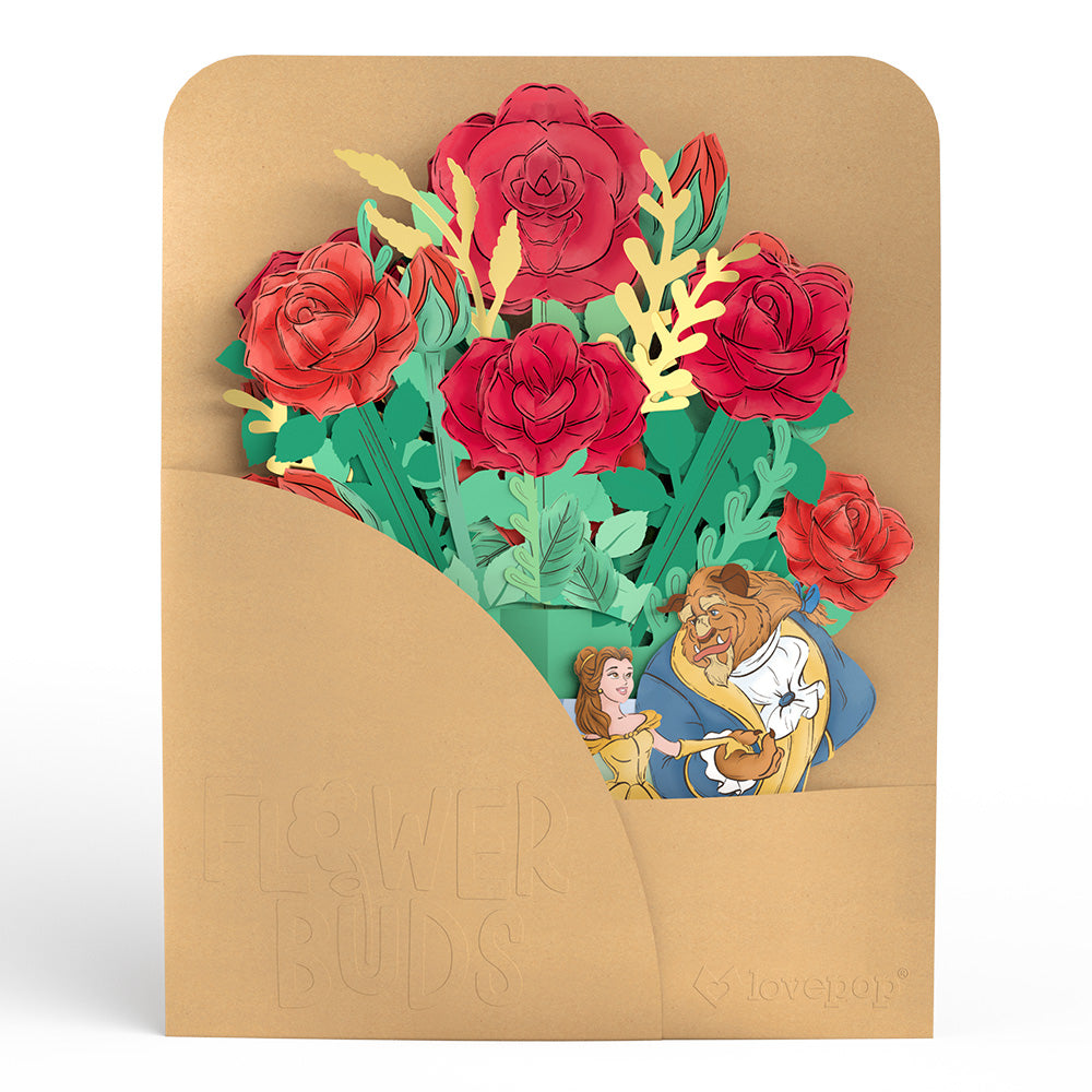Disney’s Beauty and the Beast Suncatcher Card & Flower Buds Bouquet Bundle